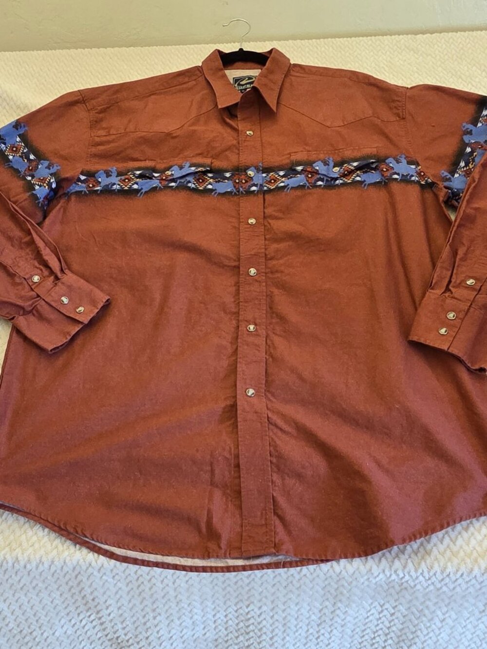 Roper Men's Pearl Snap Button Western Shirt Maroon Horse Cowboy Roping SZ XL